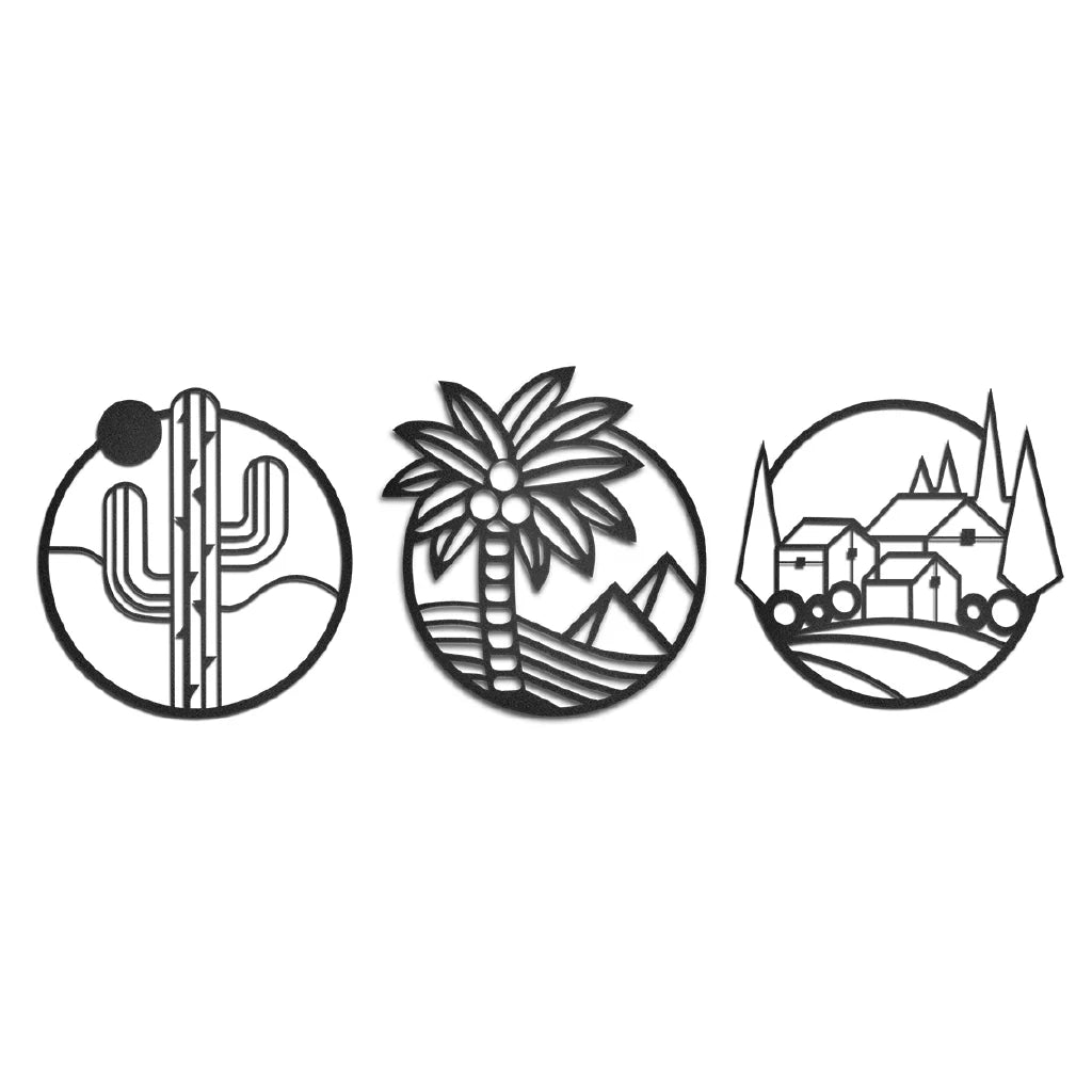 cuadros de 3 piezas en metal para decoracion de pared moderna en sala con diseño minimalista contemporaneo