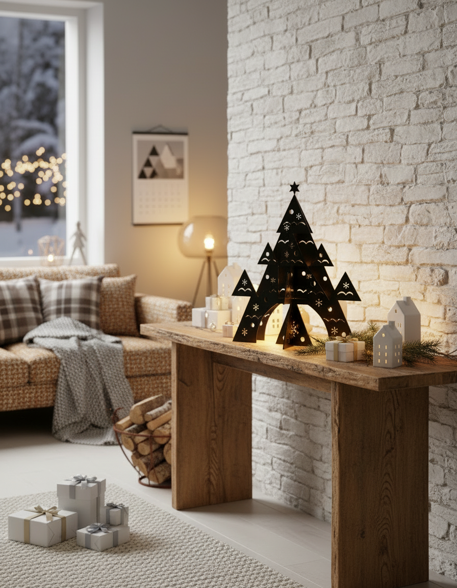 Adorno decorativo Árbol Navideño 3D Pino Frozen Estilo Minimalista Negro Mate