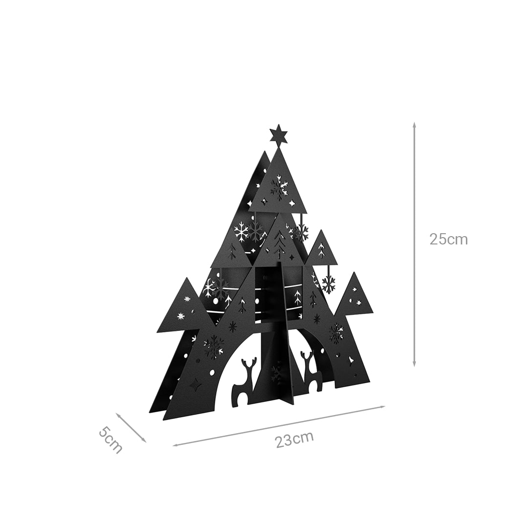 Adorno decorativo Árbol Navideño 3D Pinos y Renos Estilo Minimalista Negro Mate