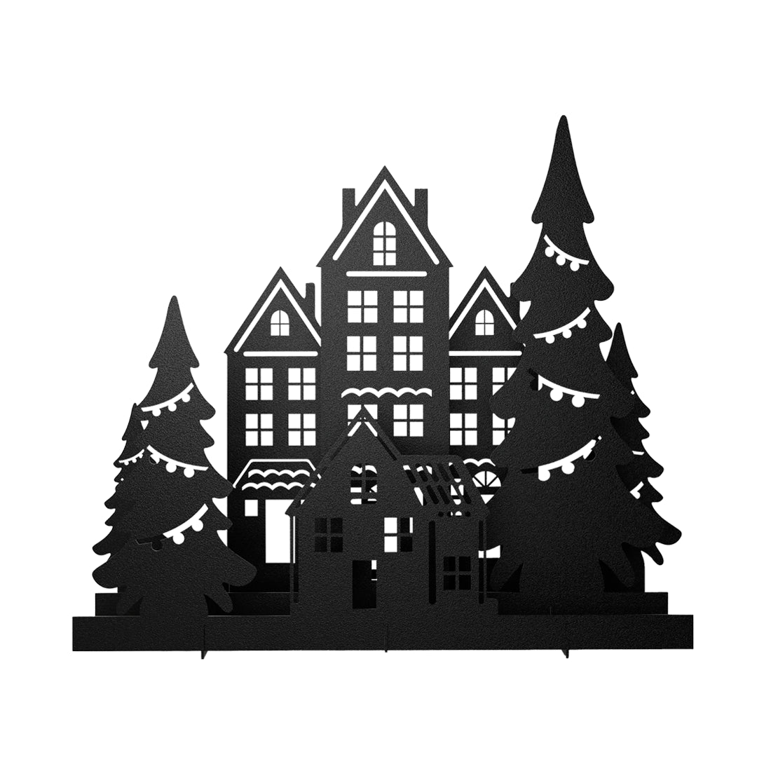 Adorno decorativo Villa Navideña 3D Estilo Minimalista Negro Mate