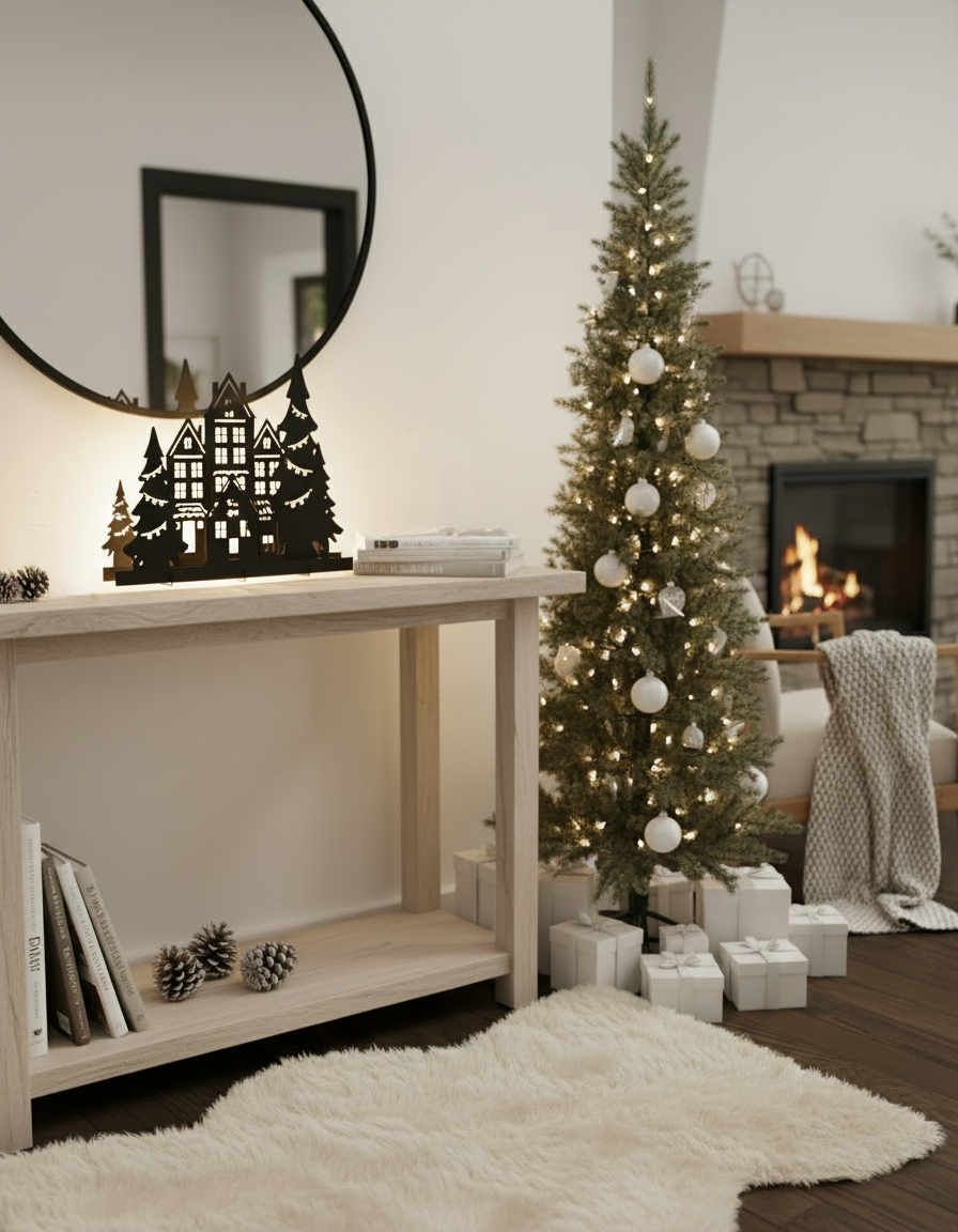 Adorno decorativo Villa Navideña 3D Estilo Minimalista Negro Mate