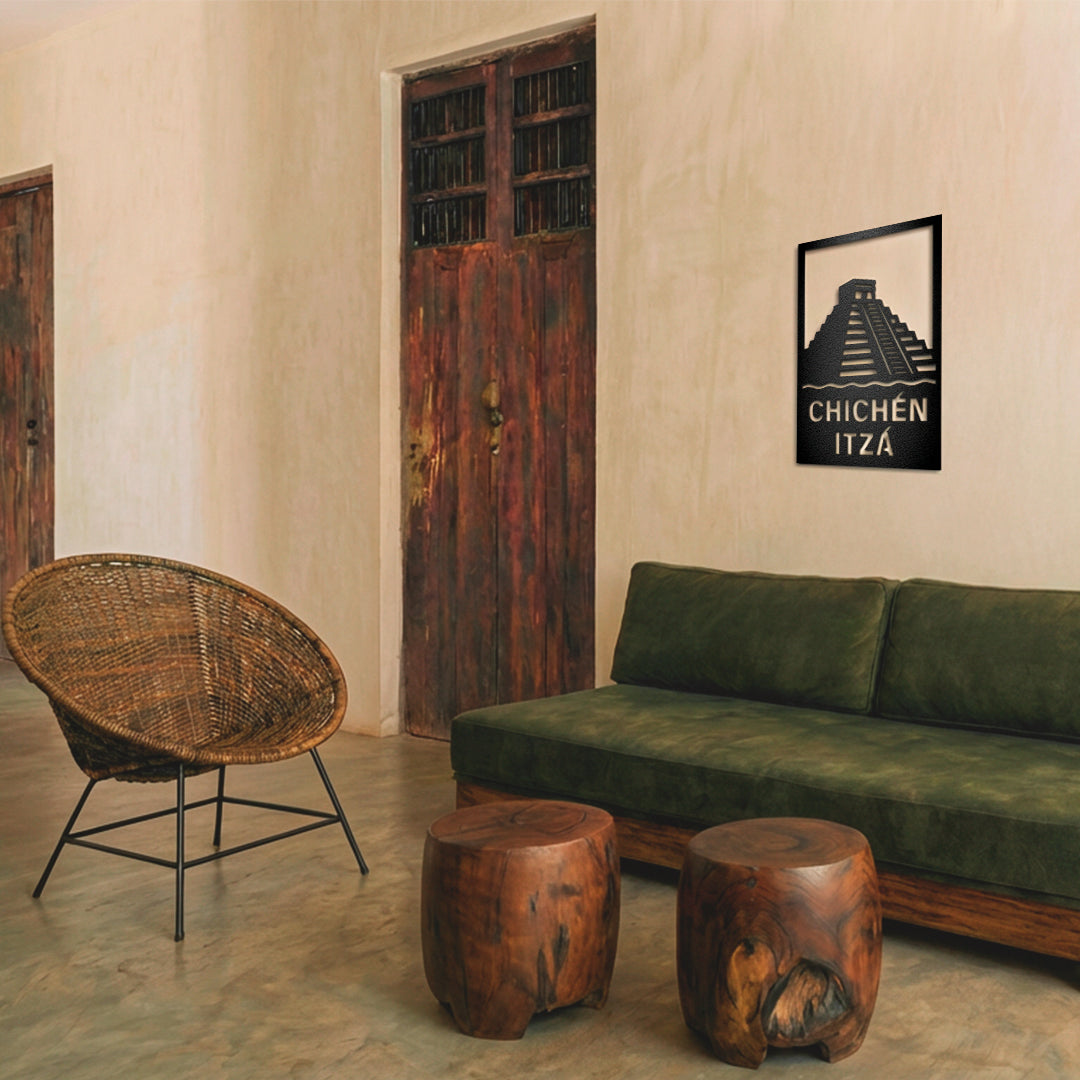 Cuadro Decorativo de Acero Chichén Itzá Estilo Moderno Negro Mate