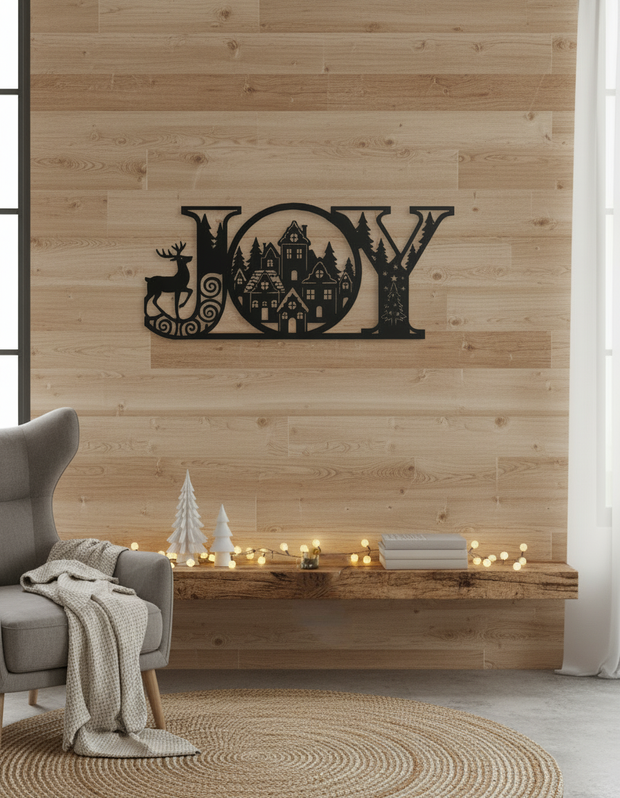Cuadro Decorativo Navideño JOY Estilo Minimalista Negro Mate - Taula