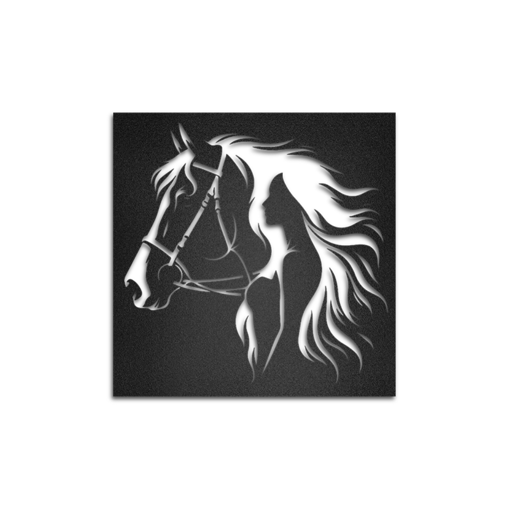 Cuadro decorativo de Metal Caballo y Silueta - Taula