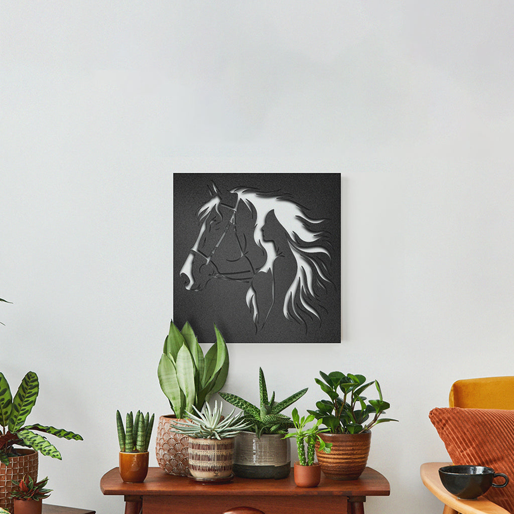 Cuadro decorativo de Metal Caballo y Silueta - Taula