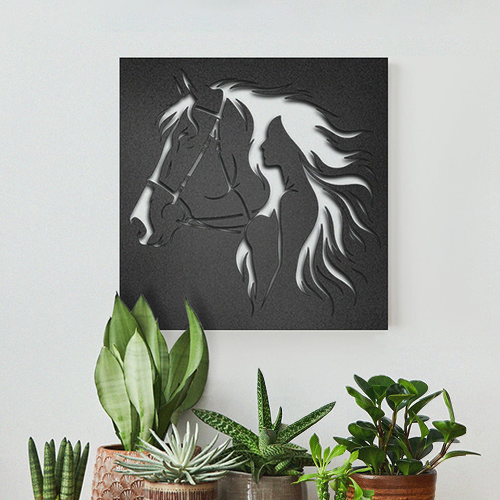 Cuadro decorativo de Metal Caballo y Silueta - Taula