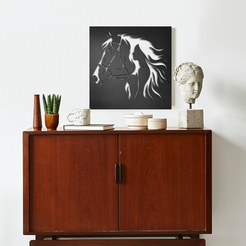 Cuadro decorativo de Metal Caballo y Silueta - Taula