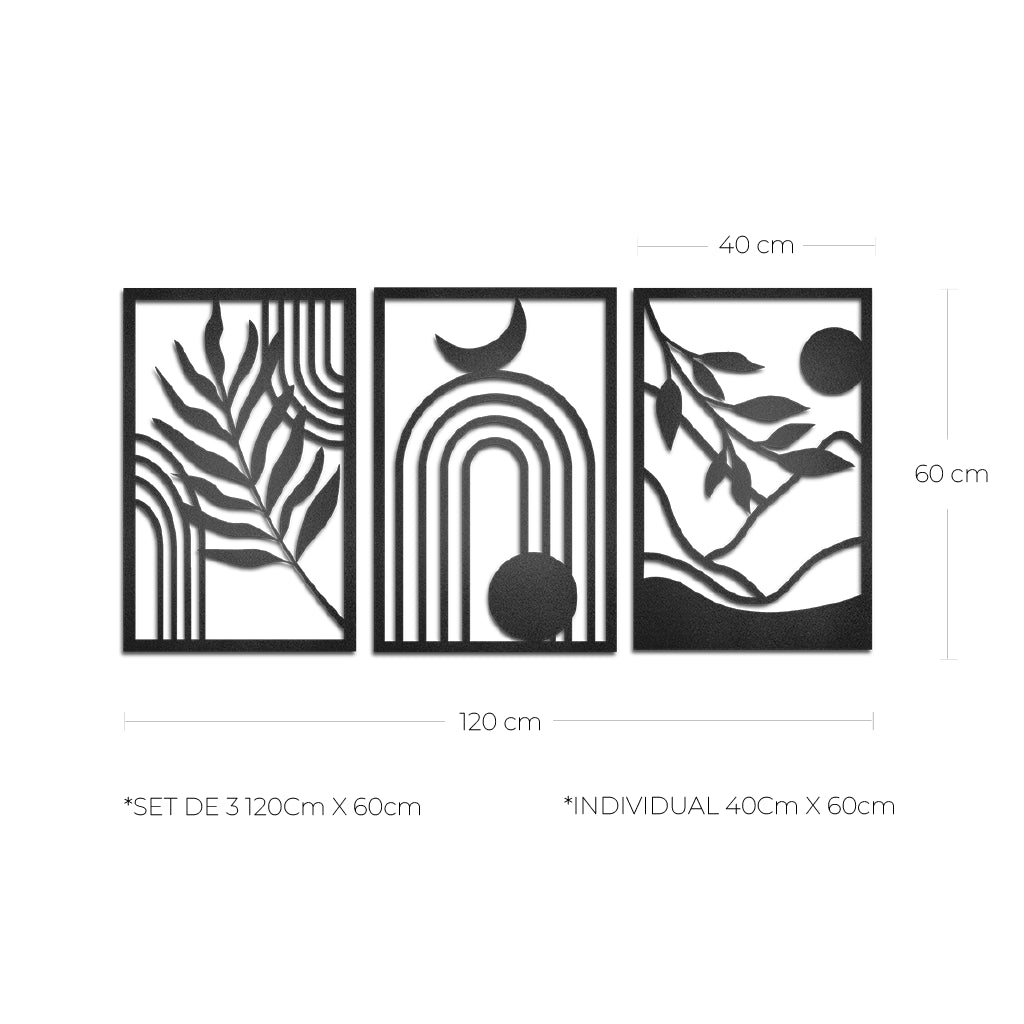 Cuadros decorativos en metal natural minimalista moderno 3 piezas - Taula