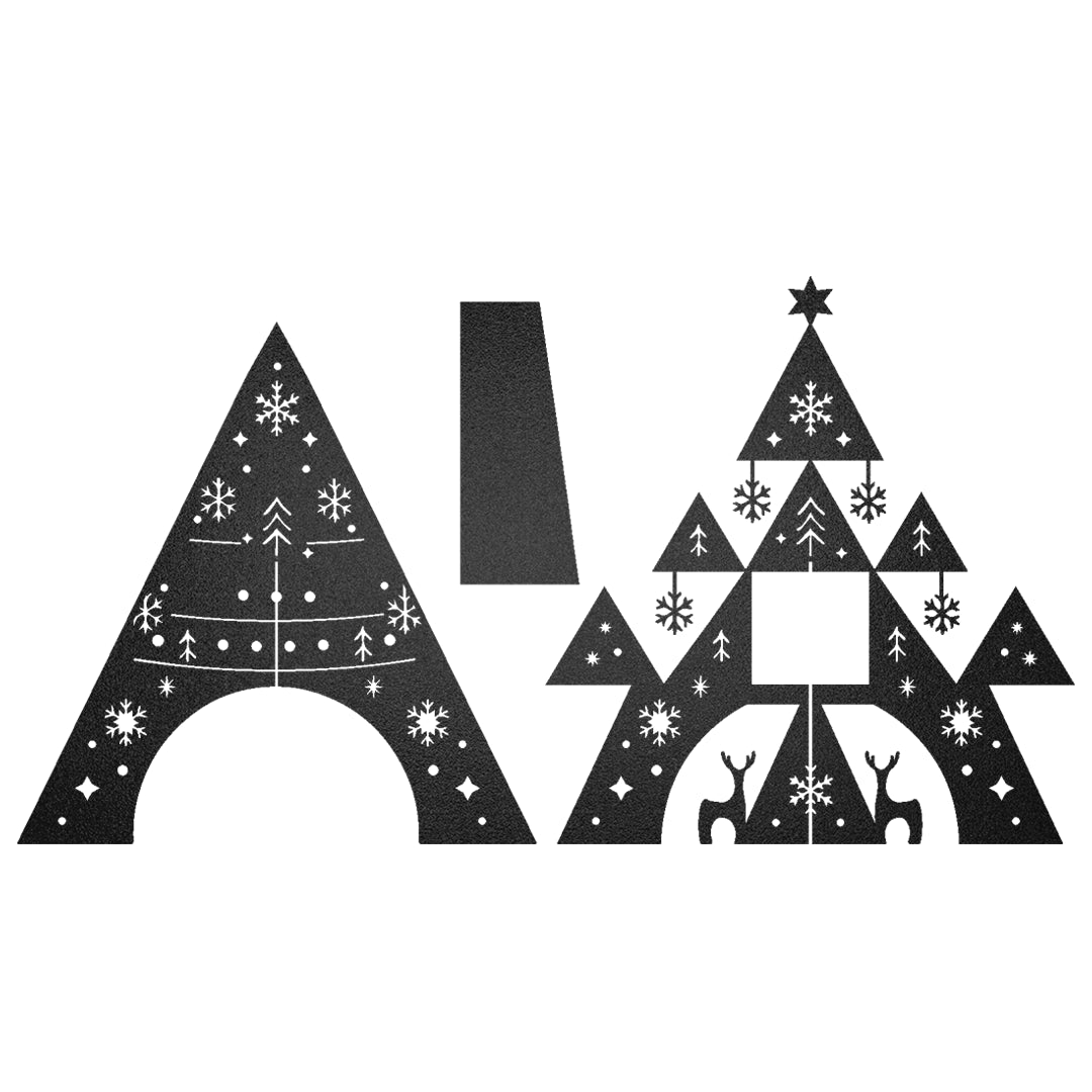 Adorno decorativo Árbol Navideño 3D Pinos y Renos Estilo Minimalista Negro Mate