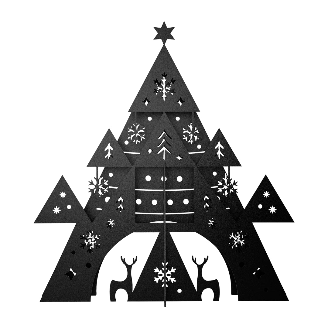 Adorno decorativo Árbol Navideño 3D Pinos y Renos Estilo Minimalista Negro Mate