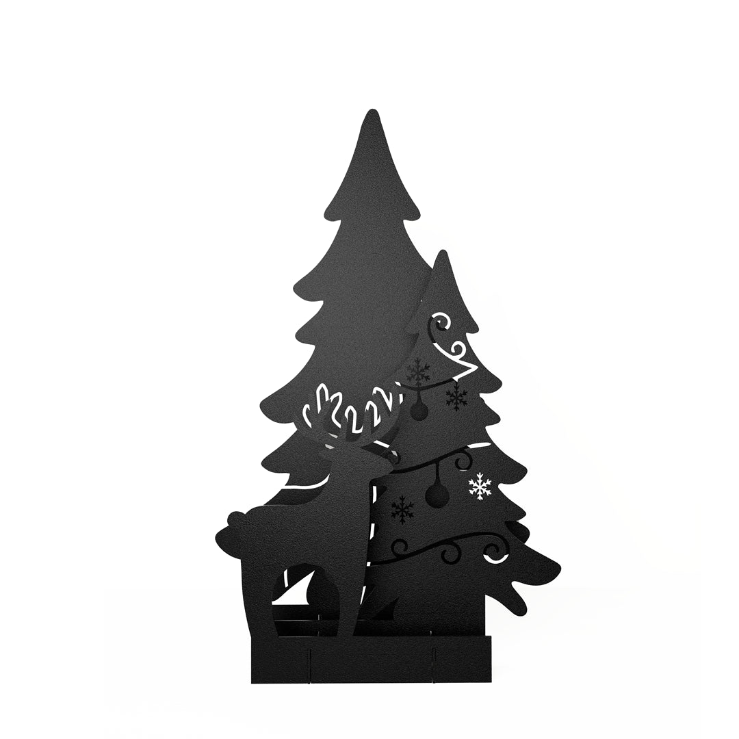 Adorno decorativo Pino y Reno Navideño 3D Estilo Minimalista Negro Mate