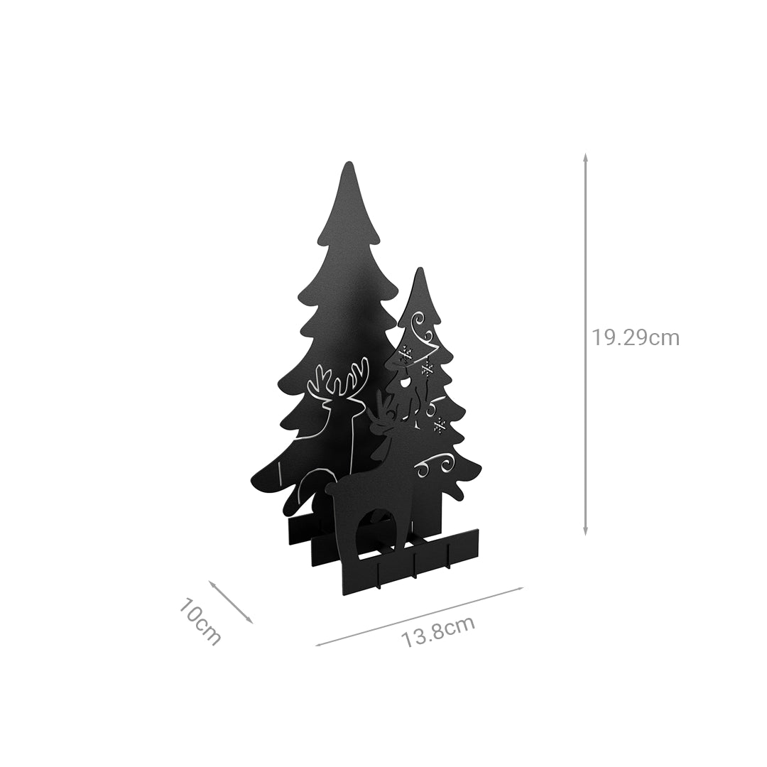 Adorno decorativo Pino y Reno Navideño 3D Estilo Minimalista Negro Mate